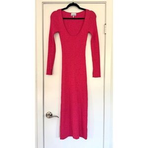 Ganni Pink Ribbed Midi Dress